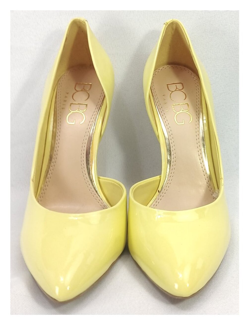 BCBG Paris Bright Yellow Patent Leather D'Orsay Pointy Toe High Heels Pumps BNWB - Picture 4 of 6